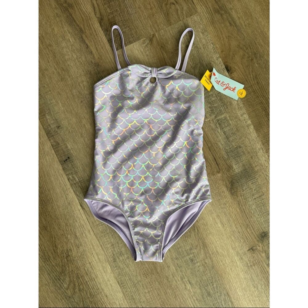 Cat & Jack Lavender Iridescent Mermaid Scale One-Piece Swimsuit